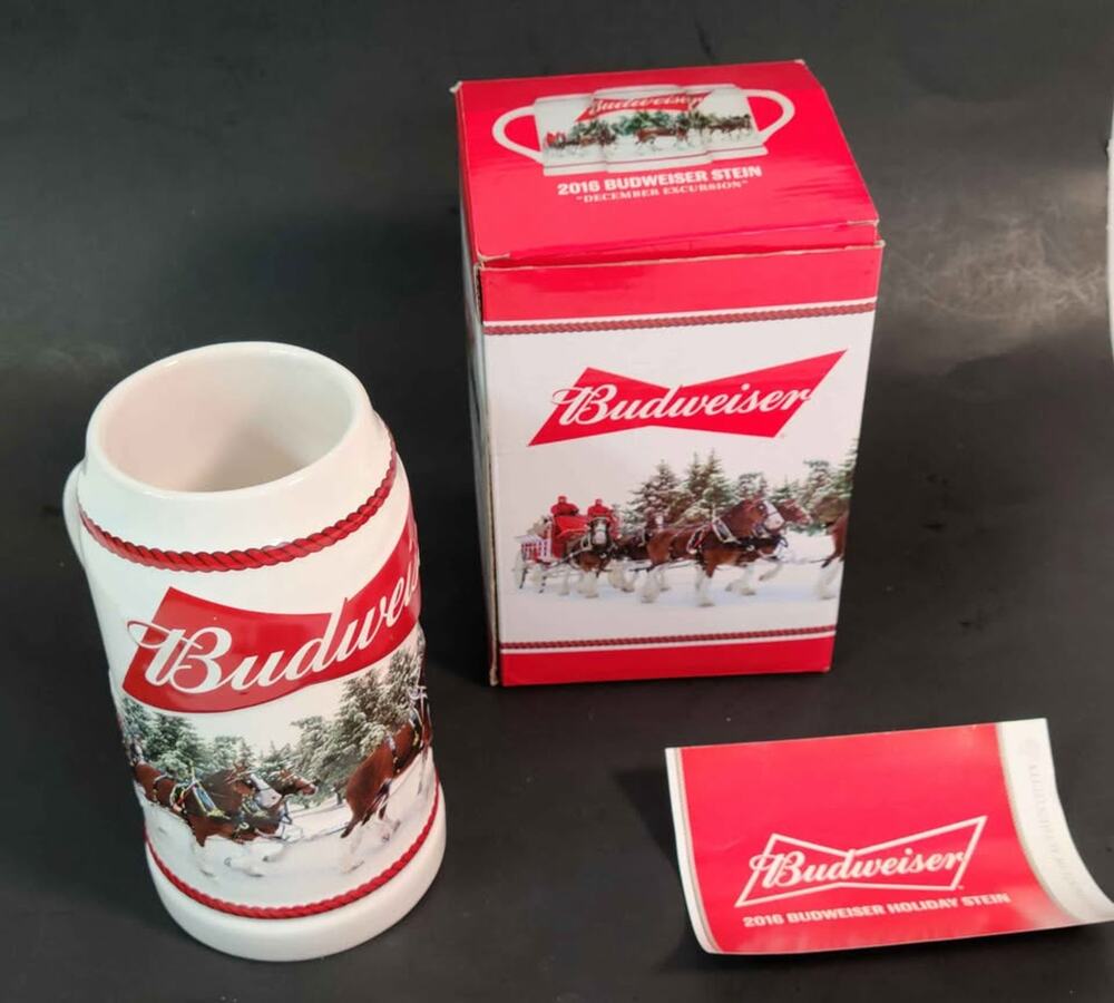 2016 Budweiser Holiday Stein "December Excursion" With Certificate & Box